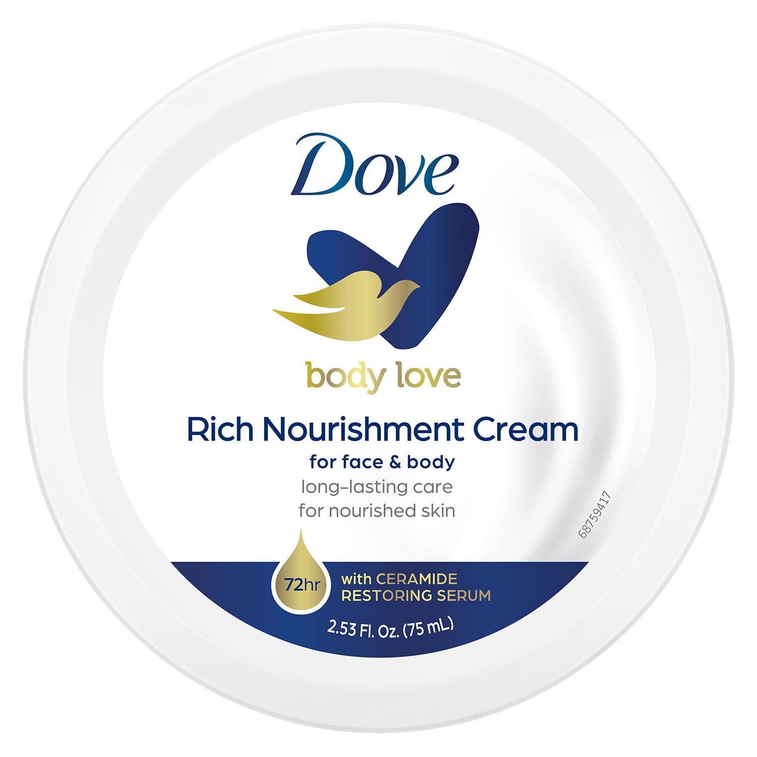 Version 1.0.0 Dove Body Love Rich Nourishment Cream, Face, Hand & Body Lotion for Extremely Dry Skin, Fast-Absorbing 72-Hour Moisturizing Cream with Ceramide Serum, Travel Size, 2.53 Oz - Image 1