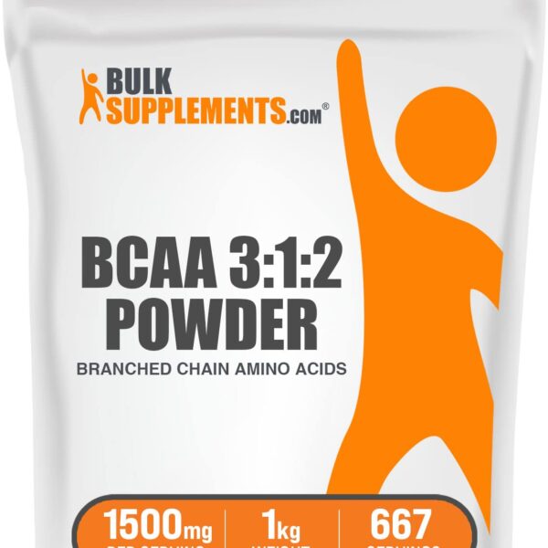 BulkSupplements.com BCAA 3:1:2 Powder - BCAA Supplements, BCAA Powder, Branched Chain Amino Acids - Unflavored & Gluten Free, 1500mg per Serving, 1kg (2.2 lbs) (Pack of 1)