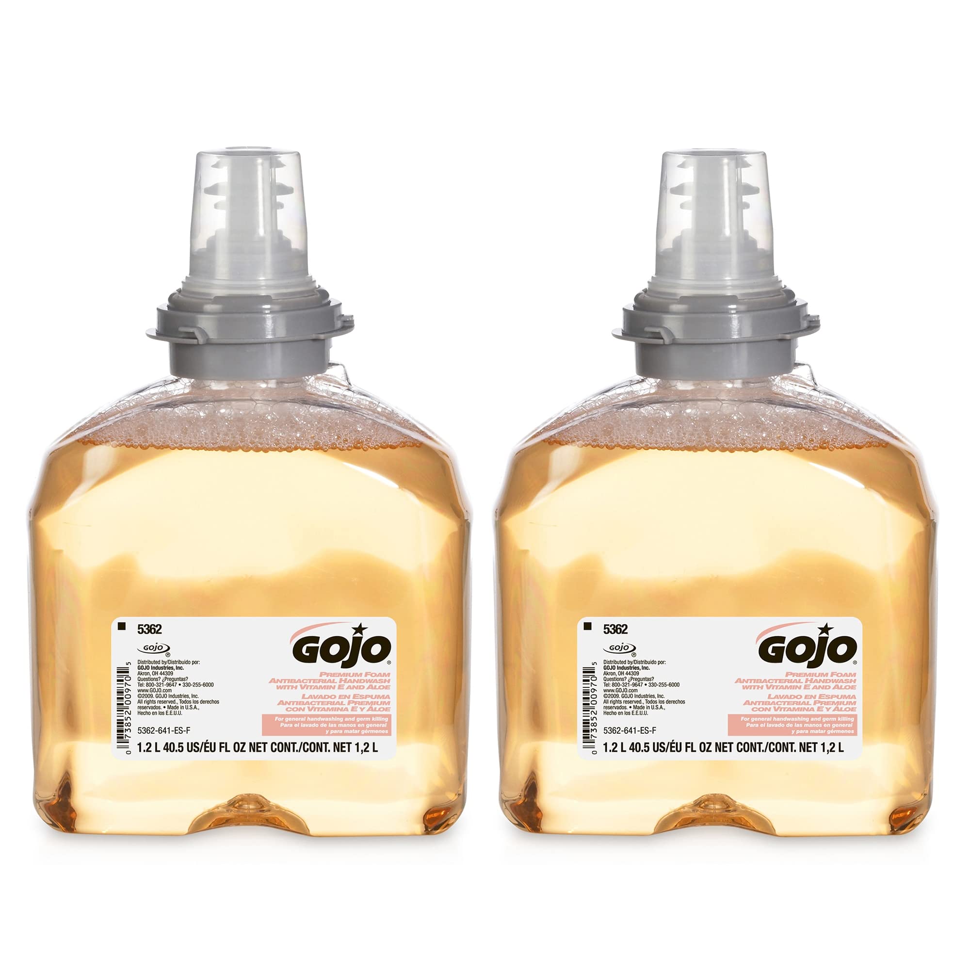 71GraHJGlQL.jpg GOJO TFX Premium Foam Antibacterial Handwash, Fresh Fruit Scent, 1200 mL Foam Hand Soap Refills TFX Touch-Free Dispenser (Pack of 2) - 5362-02 - Image 1