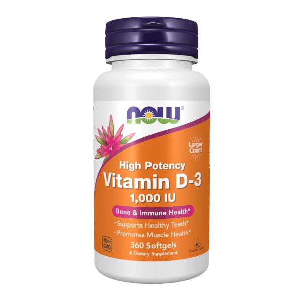 NOW Supplements, Vitamin D-3 1,000 IU, High Potency, Structural Support*, 360 Softgels