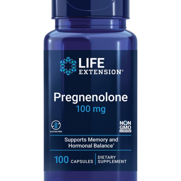 Life Extension Pregnenolone - Hormone balance supplement for healthy hormone levels, 100 mg - Hormone balance, memory, focus, cognitive health - Gluten-free, Non-GMO, 100 capsules