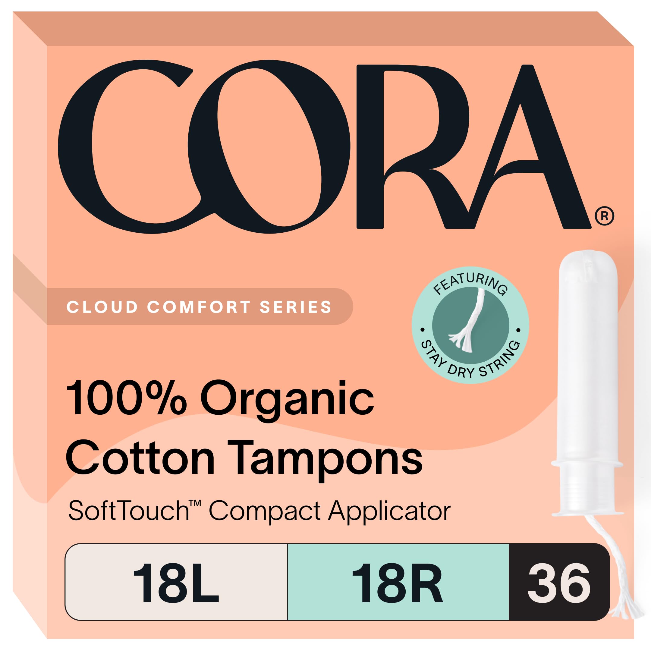 71XisCdD-kL.jpg Cora Organic Applicator Tampon Multipack | 18 Light & 18 Regular Absorbency | 100% Organic Cotton, Unscented, BPA-Free Compact Applicator | Leak Protection | Packaging May Vary | 36 Total - Image 1