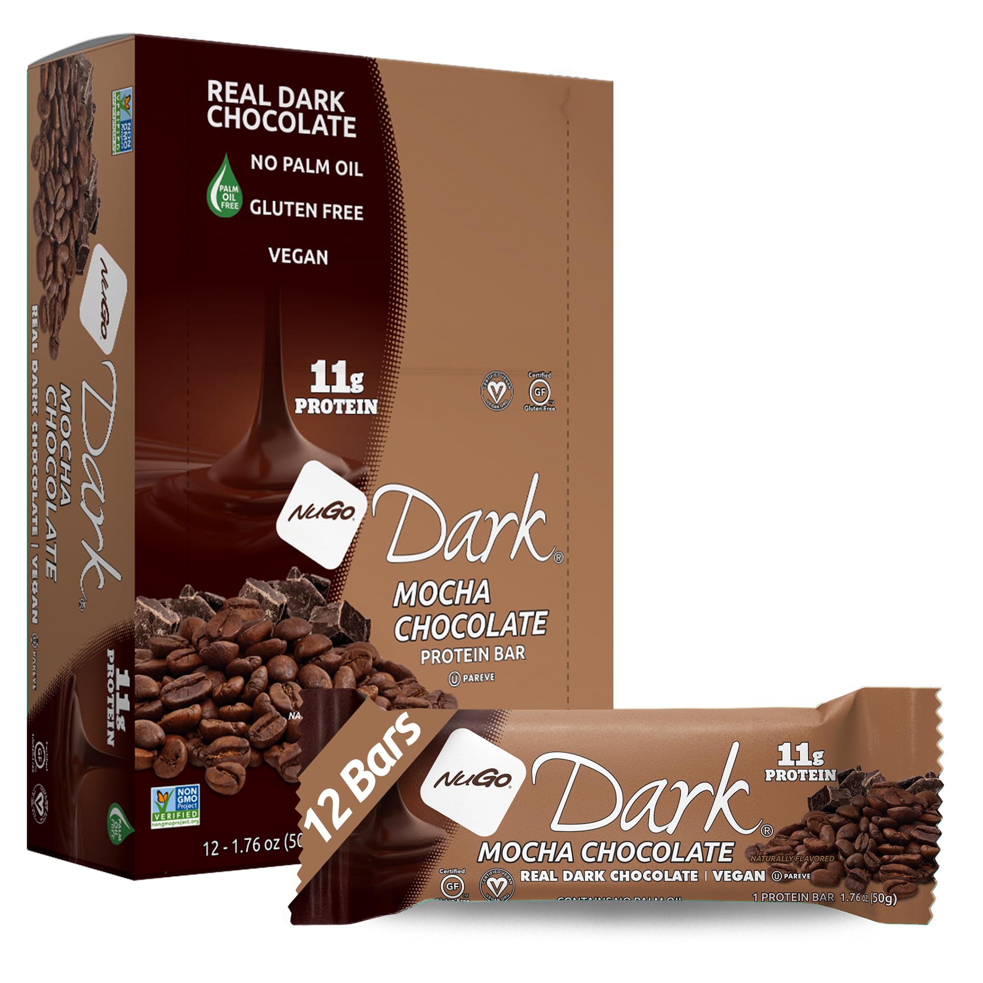 71akJtAn-HL.jpg NuGo Dark Mocha Chocolate, 11g Vegan Protein, 200 Calories, Gluten Free,12 Count (Pack of 1) - Image 1