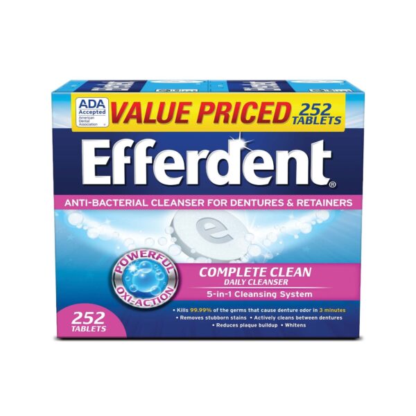 Efferdent Denture Cleanser Tablets, Complete Clean, Tablets, Multicolor, 252 Count