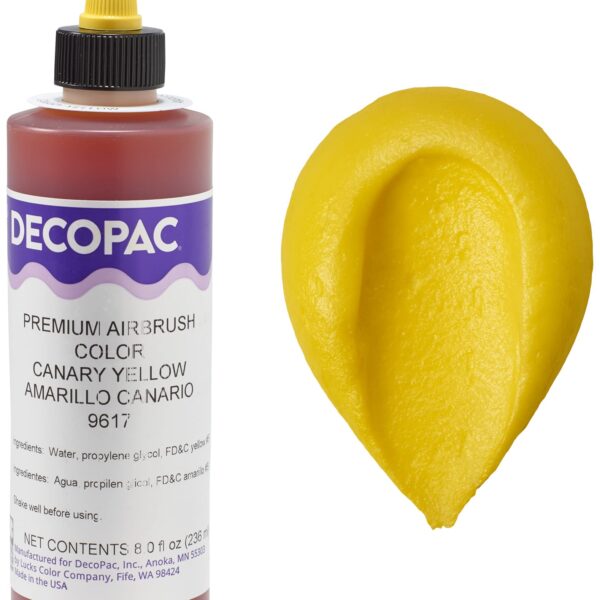 DecoPac Canary Yellow Food Coloring, 8 Fl Oz Airbrush Food Color, Edible Airbrush For Cake Decorating, Cookie Airbrush Coloring, Food Airbrush Kit Add-on, Airbrushes For Cake Decorating 8Fl Oz