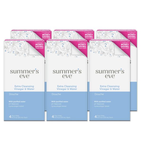 Summer's Eve Douche, Extra Cleansing Vinegar & Water, Vaginal Douche for Women, 4 Units, 4.5 Oz Each, 6 Pack
