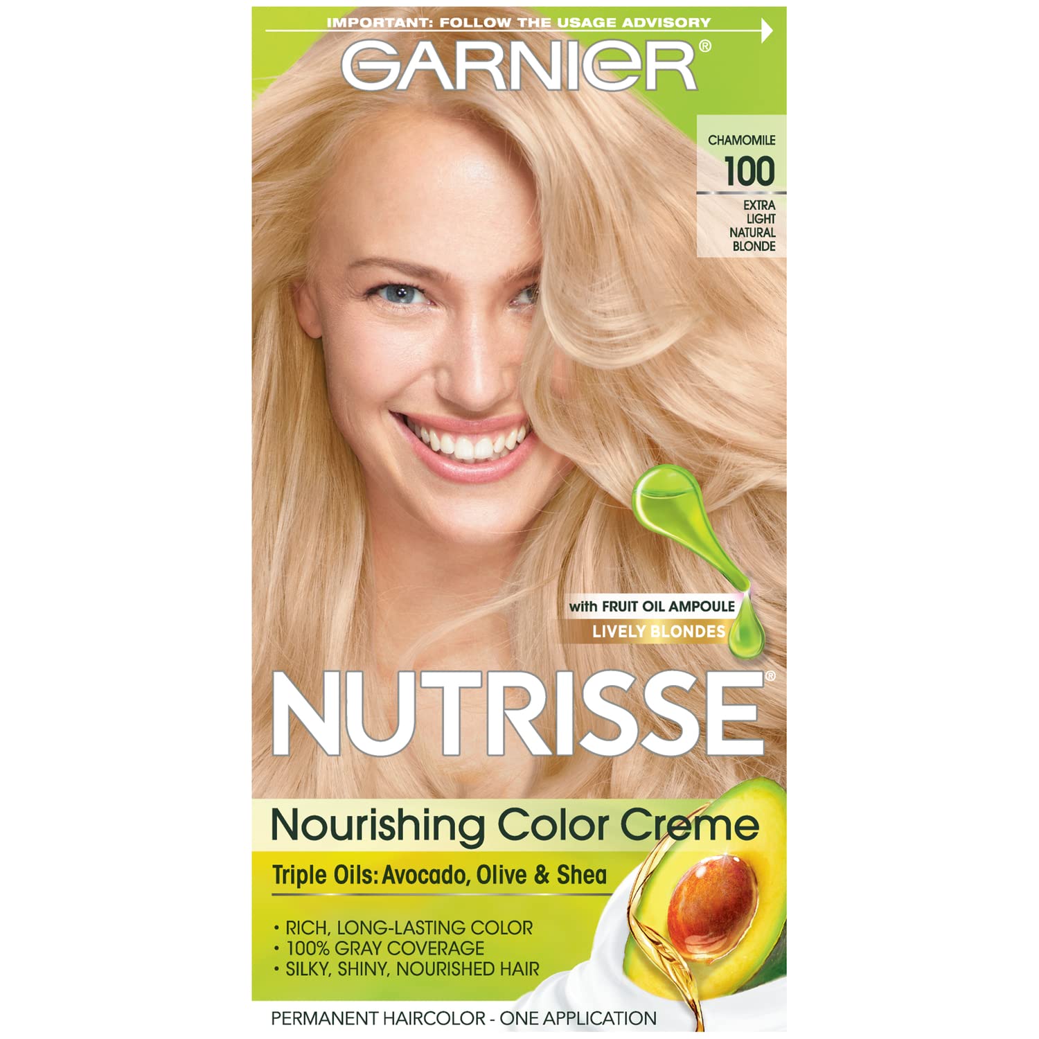 71x-neqmKL.jpg Garnier Nutrisse Nourishing Hair Color Creme, 100 Extra-Light Natural Blonde (Chamomile) (Packaging May Vary) - Image 1