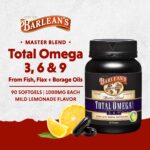 Barlean's Total Omega 3 6 9 Fish Oil Supplement Softgels Blended with Borage and Flaxseed Oil, 1,000 mg Omegas ALA, EPA, DHA and GLA for Joint Support Supplements and Heart Health, 90 Count - Image 2