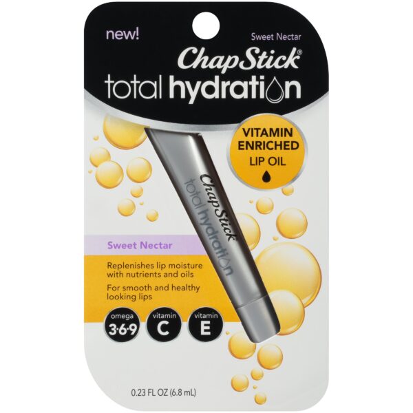 ChapStick Total Hydration Sweet Nectar Flavor Vitamin Enriched Lip Oil, Non Tinted Lip Care - 0.23 Oz