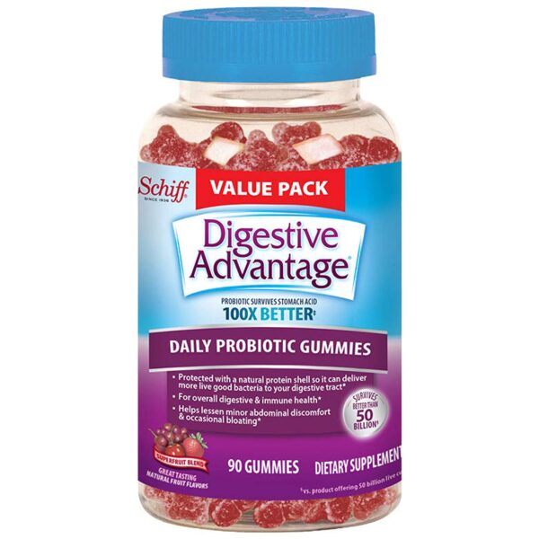 Digestive Advantage Probiotic Gummies For Digestive Health, Daily Probiotics For Women & Men, Support For Occasional Bloating, Minor Abdominal Discomfort & Gut Health, 90ct Superfruit