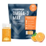 Coromega MAX High Concentrate Omega 3 Fish Oil, 2400mg Omega-3s with 3X Better Absorption Than Softgels, 30 Single Serve Packets, Citrus Burst Flavor; Supplement with Vitamin D