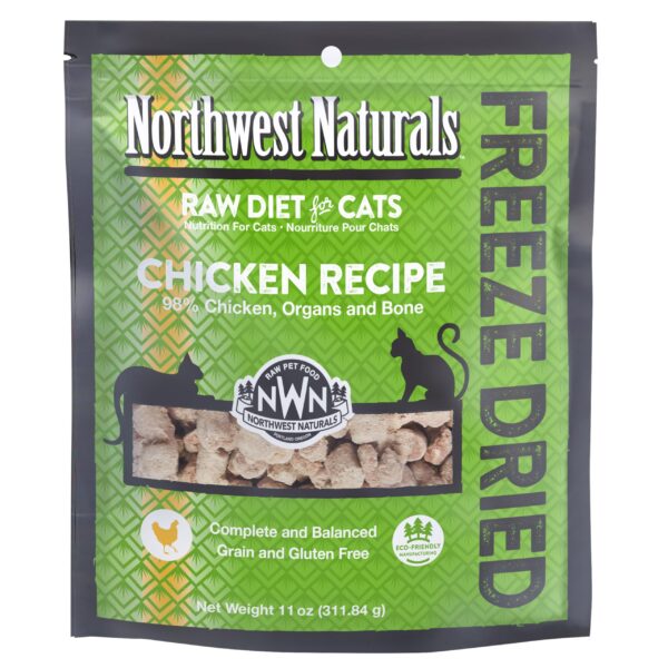Northwest Naturals Freeze-Dried Chicken Cat Food - Bite-Sized Nibbles - Healthy, Limited Ingredients, Human Grade Pet Food, All Natural - 11 Oz (Packaging May Vary)