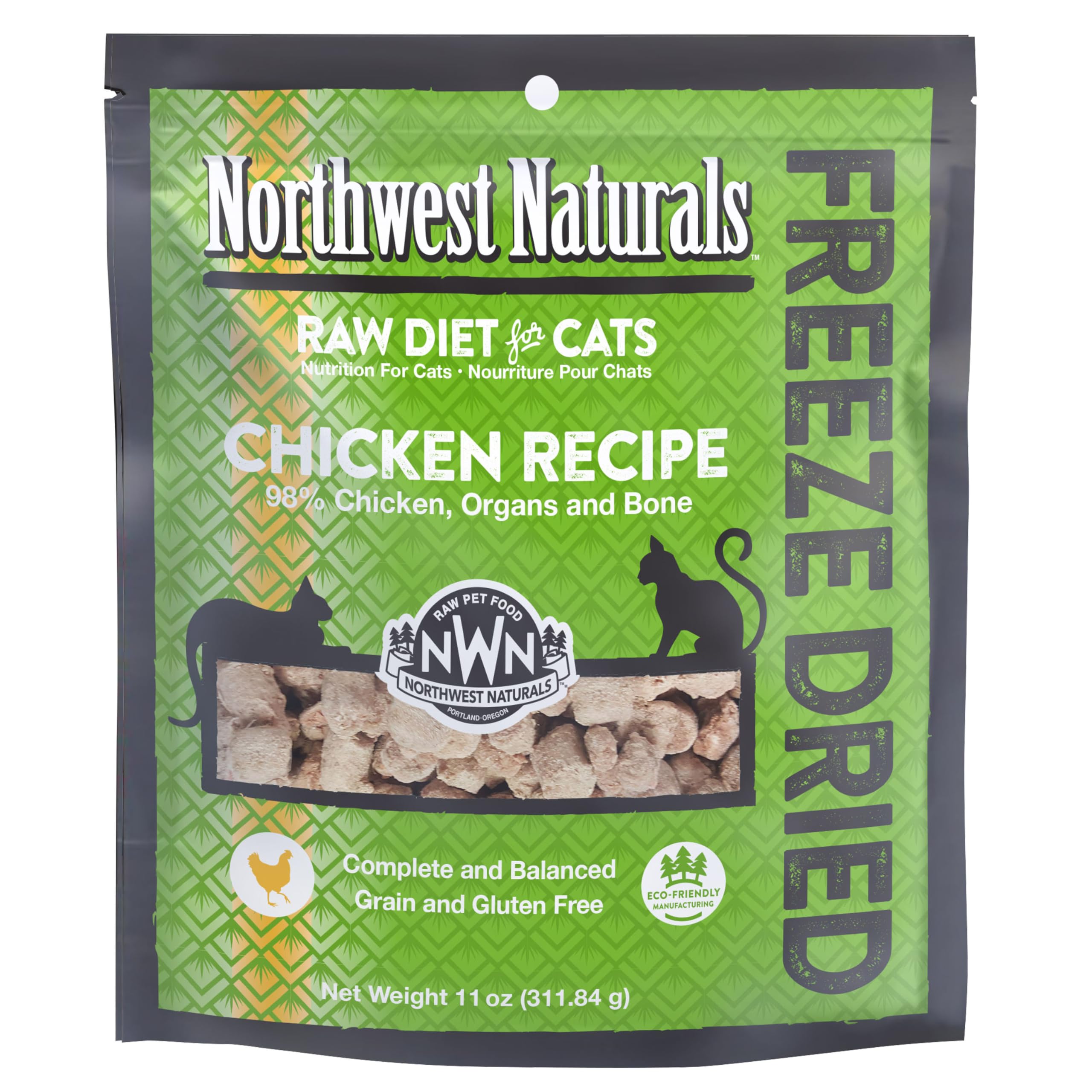 81mycAmrZxL.jpg Northwest Naturals Freeze-Dried Chicken Cat Food - Bite-Sized Nibbles - Healthy, Limited Ingredients, Human Grade Pet Food, All Natural - 11 Oz (Packaging May Vary) - Image 1