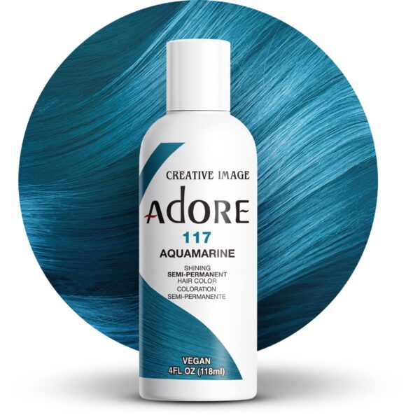 Adore Semi Permanent Hair Color - Vegan and Cruelty-Free Blue Hair Dye - 4 Fl Oz - 117 Aquamarine (Pack of 1)