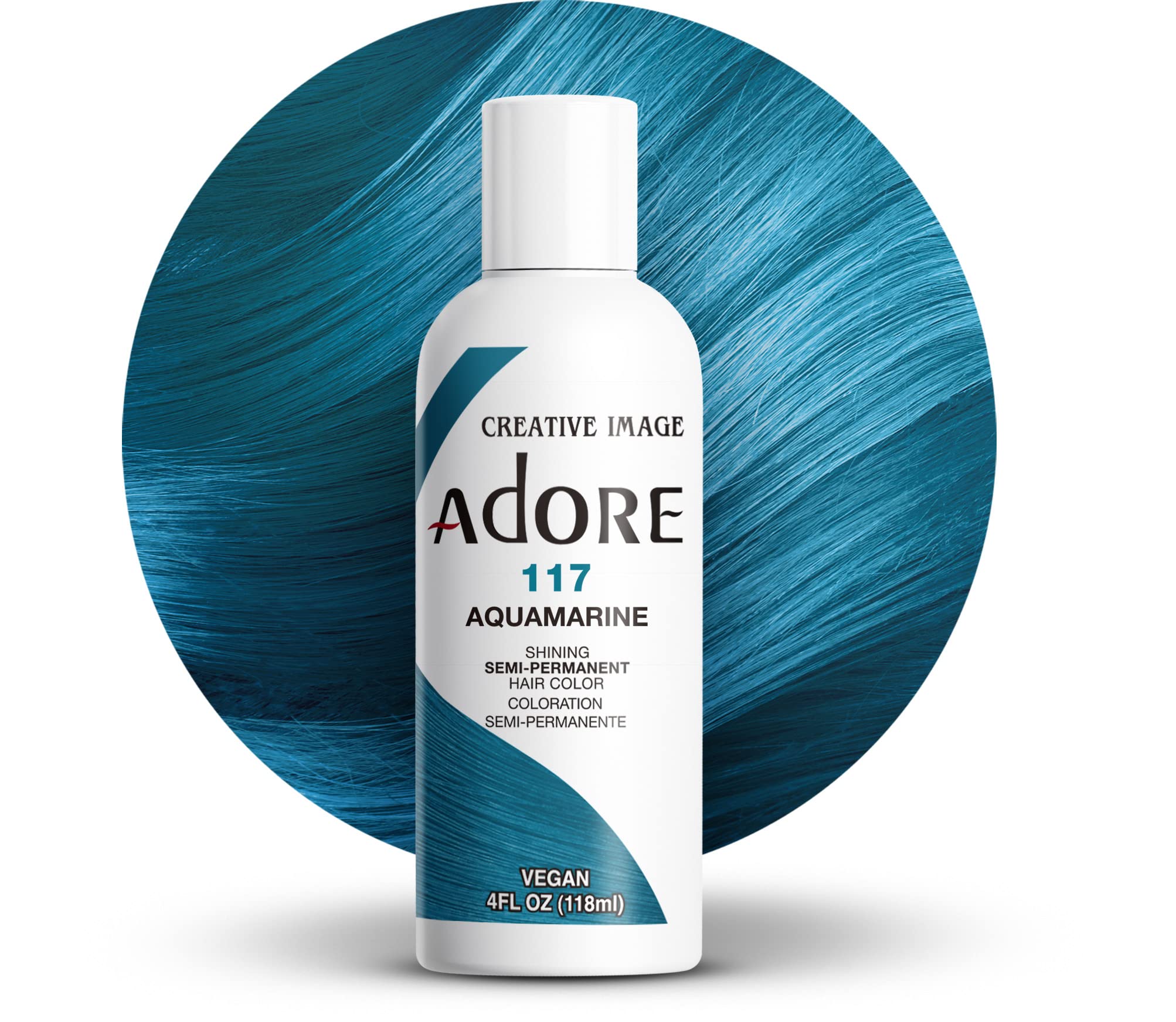 Version 1.0.0 Adore Semi Permanent Hair Color - Vegan and Cruelty-Free Blue Hair Dye - 4 Fl Oz - 117 Aquamarine (Pack of 1) - Image 1
